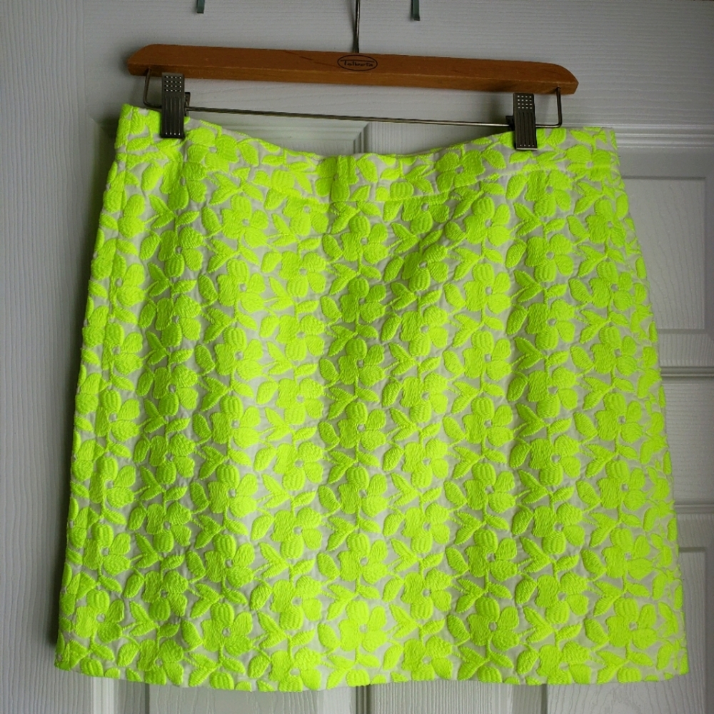 J. Crew Mini skirt neon yellow floral embroidery Size 4